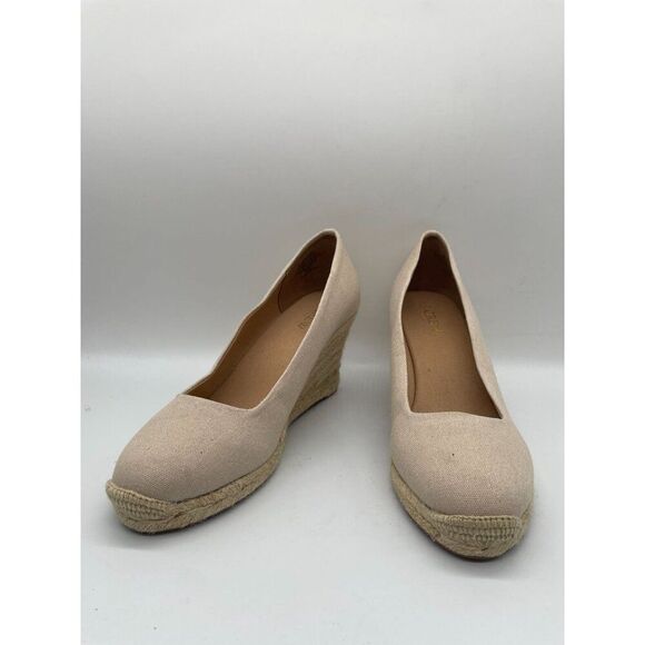 J. Crew Canvas Espadrille Wedge Heels‎ Womens Sz 8 Beige Slip On Casual Peppy - Picture 4 of 9